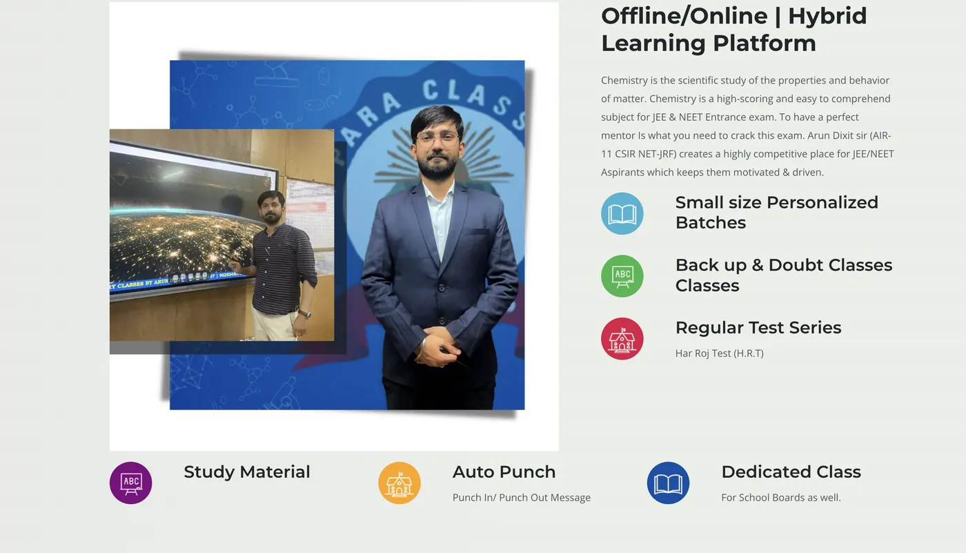 The Paraclasses website: Offline/Online Hybrid Learning Platform, with small personalised batches, backup and doubt classes, regular test series, study material, auto punch and dedicated board classes.
